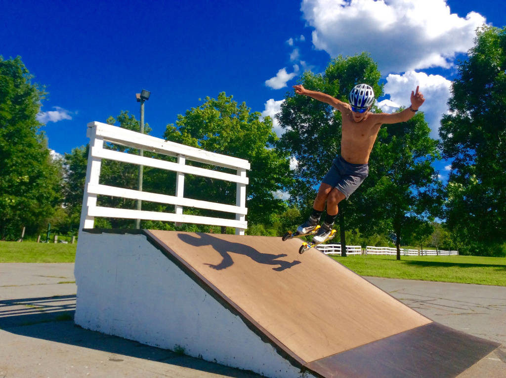 Charlie shreds the skatepark while warming up at WCS