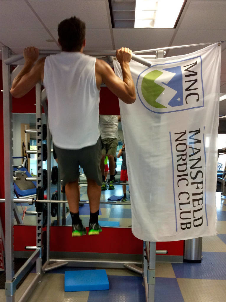 Sam L busting out some pullups at Dee PT. He's now off for another year of college at St. Olaf!