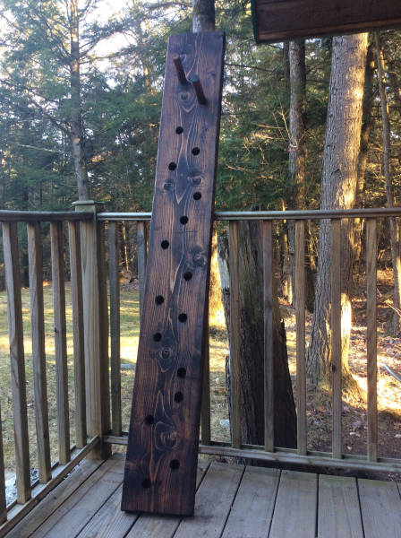 Back home in the woods on the Essex/Westford border, another training tool is taking shape...the peg-board, which will be installed at the Range this summer!
