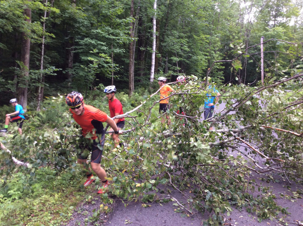 The other issue with lots of storms: downed trees! Adam Glueck and crew carry out a little impromptu trail work