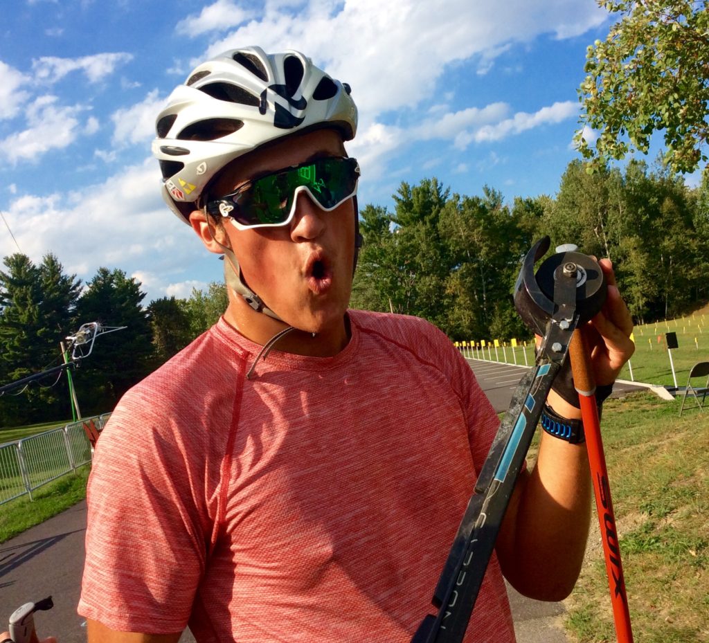 We also did some mass start practice, which has been really beneficial...unless, in Brandon's case, you snap your ski in half!