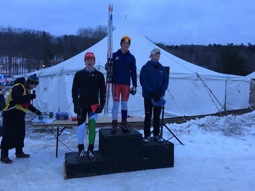 Multiple race delays meant the final heats (and awards) were held under the lights. Here's Timmy on the podium! (photo by Max Cobb)